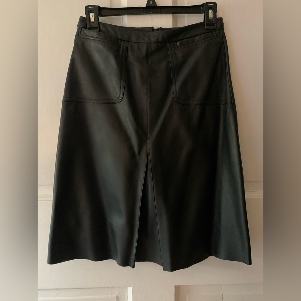 Petite, black leather skirt